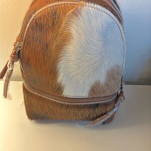 Cowhide Mini Backpack in Brown & White